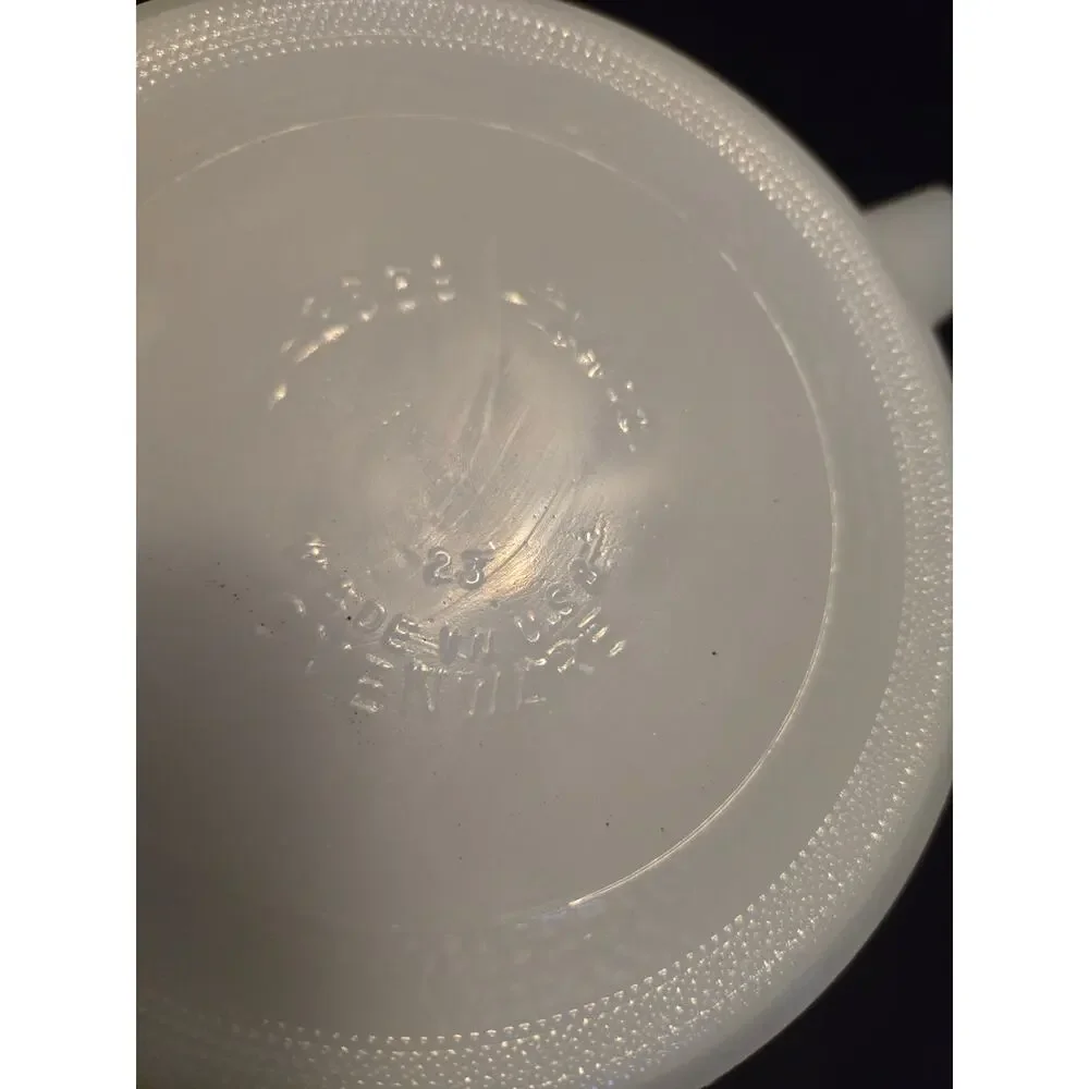 Vintage Jeannette Glass Glasbake milk glass handled bowl
